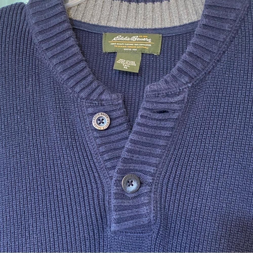 Vintage Eddie Bauer Oversized Cotton Knit Sweater Navy Blue Sz XL - Picture 3 of 9